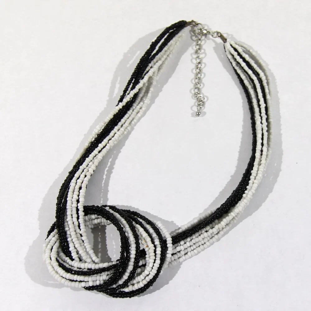 Vintage Black and White Multi-Strand Seed Bead Necklace - Picture 7 of 7
